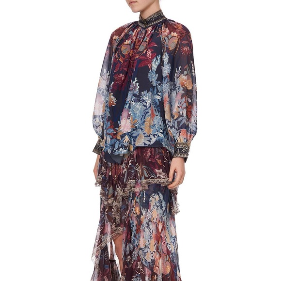 Camilla Raglan Button Up Silk Shirt Blouse Nouveau Nights - Picture 6 of 16